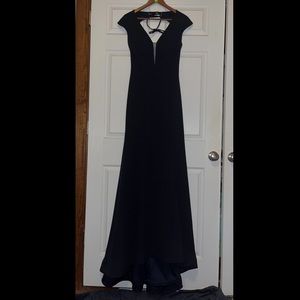 Navy Cap Sleeve Formal Dress